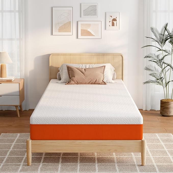 10 Inch Twin Size Mattress for Dorms, Daybeds, Living Room, Guest Rooms, Gel Memory Foam Mattress, Medium Firm, Removable Washable Cover