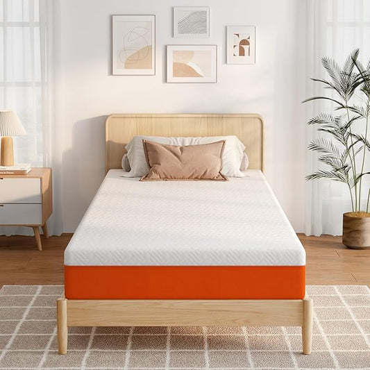 10 Inch Twin Size Mattress for Dorms, Daybeds, Living Room, Guest Rooms, Gel Memory Foam Mattress, Medium Firm, Removable Washable Cover