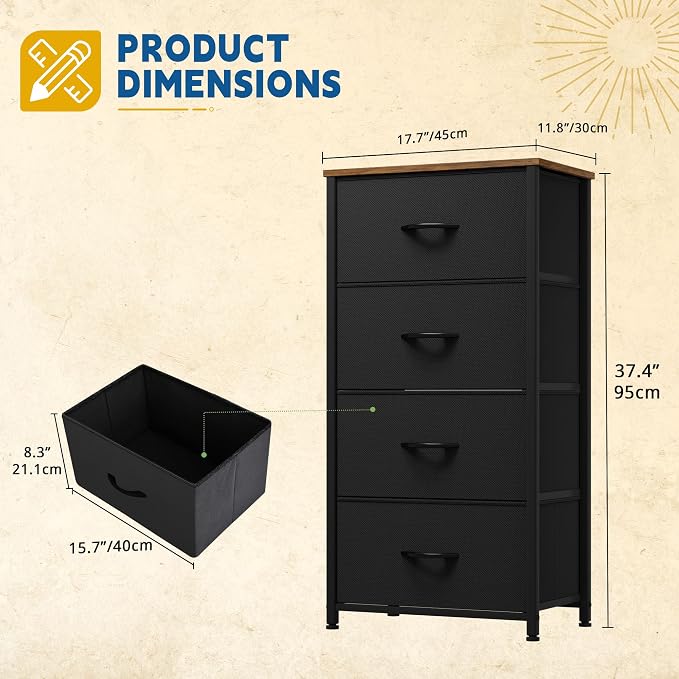 DWVO Dresser with 4 Drawers - Fabric Storage Tower, Organizer Unit for Room, Living Room, Hallway, Closets - Image 3