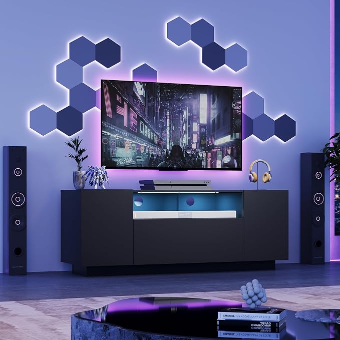 WLIVE TV Stand with LED Lights & Large Storage Cabinet, Modern Entertainment Center for 32/43/50/55 Inchs TVs, Sturdy Media Console for Living Room, Bedroom,Gaming(Black) - Image 7