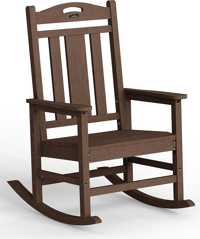 Ciokea Oversized Outdoor Rocking Chair, 380lbs Heavy-Duty Large Patio Rocker, Weather Resistant & Anti-Fade Porch Chair, High Back Cozy Rocking Chair for Outside, Fire Pit, Deck, Garden, Brown by CIOKEA
