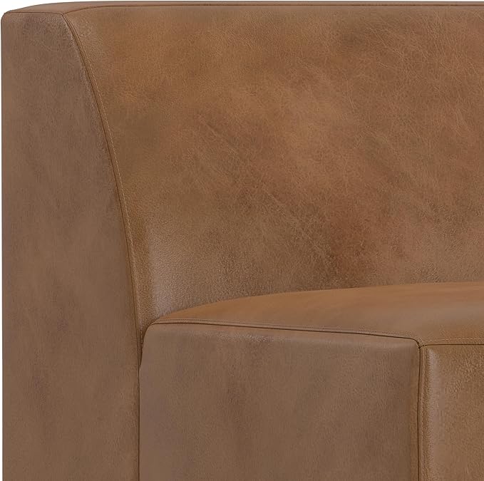 SIMPLIHOME Rex Center Sofa Module in Full-Grain Genuine Leather, Caramel Brown, 34-inches Wide, Handcrafted Modern-Style Armless Sofa or Armless Chair for Living Room and Family Room