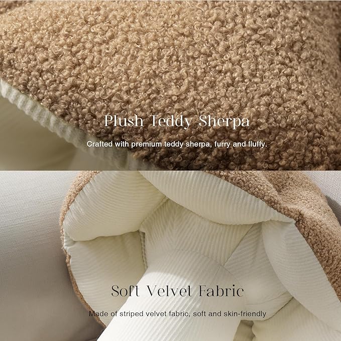 Phantoscope Mushroom Shaped Throw Pillow, Teddy Fleece Soft Mushroom Decorative Pillows Cute 3D Shaped Cushion for Couch Sofa Bed Chair, Beige,16 x 14 inches