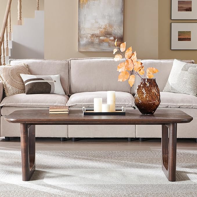 ACCOHOHO Modern Coffee Table for Living Room,51.2" Large Rectangle Wood Coffee Table with U-Shaped Legs & Sturdy Base Design,Center Table for Office,Apartment,Light Brown