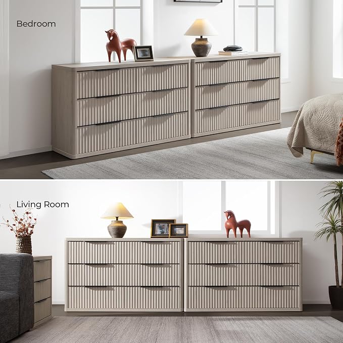 SICOTAS Dresser for Bedroom 107" Wide 6 Drawer Dressers & Chests of Drawers for Closet Long Large Modern TV Stand Set for Clothes Storage Fluted Wide Clothes Closet for Hallway Entryway, White Alder - Image 6