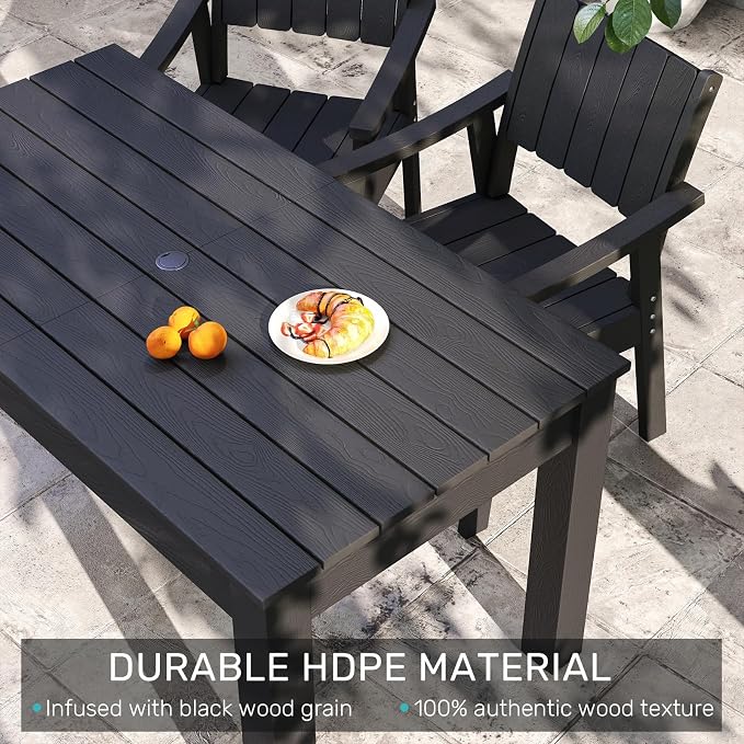 ZHUSI Patio Table and Chairs Set, Outdoor Table and Chairs,HDPE Outdoor Dining Set with Umbrella Hole for Backyard, Poolside, Porch (Black, 7 PC) - Image 4