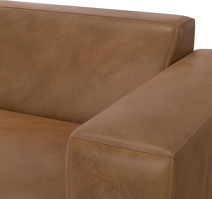 SIMPLIHOME Rex Right-Arm Sofa Module in Full-Grain Genuine Leather, Caramel Brown, 44-inches Wide, Handcrafted Modern-Style Right-Arm Accent Chair for Living Room and Family Room