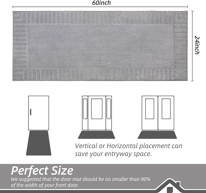 BEQHAUSE Door-Mat-Non-Slip Dirt Trapper Door Mats Low-Profile Front Door Mat Absorbent Floor Mats for Entryway Washable Mud Resistant Home Entrance Doormat, Light Grey, 24"x60" - Image 2