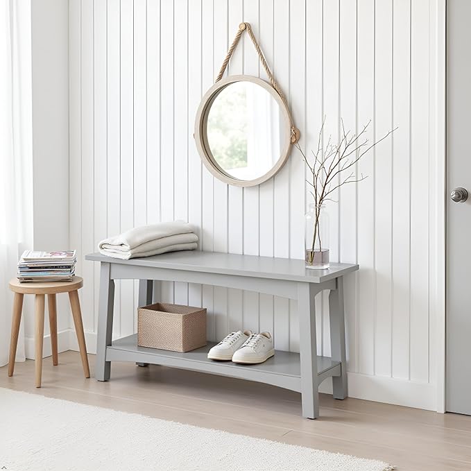 Craftsbury 36-Inch Wood Entryway Bench with Storage Shelf – Dove Gray Accent Bench for Entryway, Hallway, or Living Room – Small Space Seating with Farmhouse Charm by Alaterre Furniture - Image 2