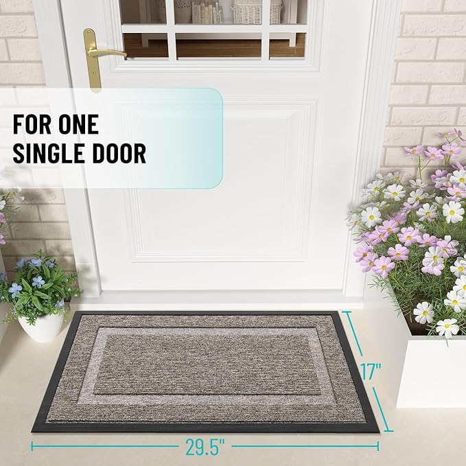 OLANLY Front Door Mat Indoor Outdoor Entrance, Waterproof All-Season, All-Weather Doormat, Sturdy Natural Rubber, Low Profile, Easy Clean Patio Porch Entryway Mat, 59x23, Khaki and White - Image 2