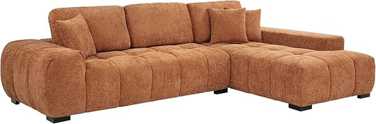 Coaster Home Furnishings - Octavia - Wood - Upholstered Sectional Sofa with Waterfall Seating, Grid Tufting, Reversible Back Cushions and Accent Pillows - Living Room - Orange - 509350