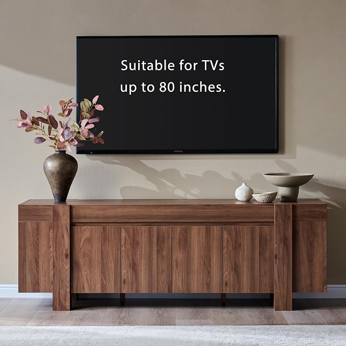 OKD Modern Farmhouse TV Stand, 70" Long Media Console Table with Storage Cabinet, Wooden Entertainment Center for Living Room, Walnut - Image 7