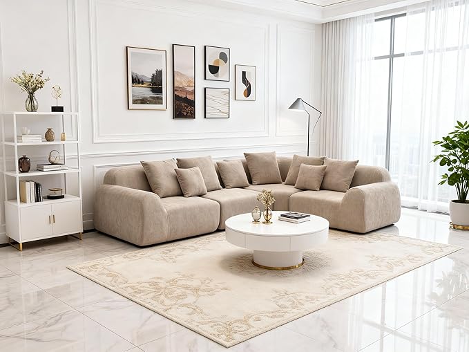 116-Inch Oversized Modular Compressed Sectional Couches 4 Pieces Modular Boneless Sofas with 7 Pillows,Modern Minimalist Corner Cloud Sofa Comfy Chenille Deep Seat Foam Couch