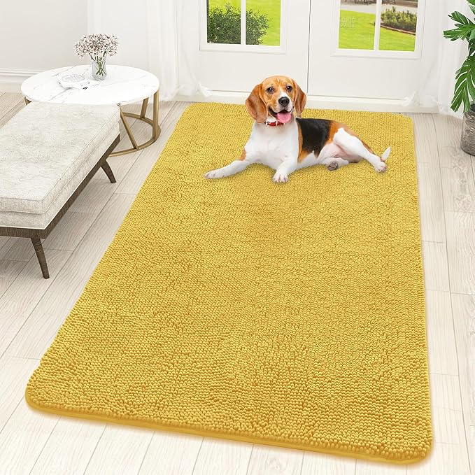 OLANLY Dog Door Mat for Muddy Paws 59x32, Absorbs Moisture and Dirt, Absorbent Non-Slip Washable Doormat, Quick Dry Chenille Mud Mat for Dogs, Entry Indoor Entryway Carpet for Inside Floor, Yellow by OLANLY