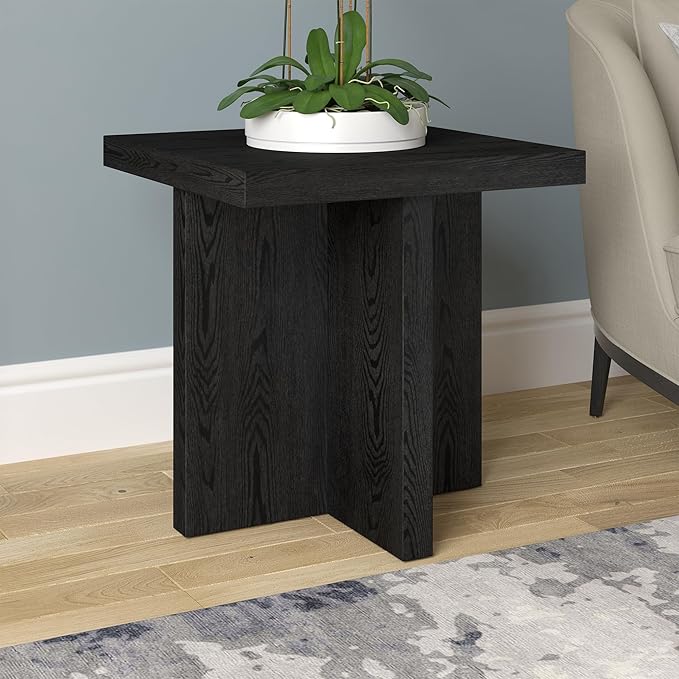 Henn&Hart 22" Scandinavian Square End Table, Side Table, Nightstand with X-Base for Living Room, Office, Family Room, or Bedroom, Black Grain