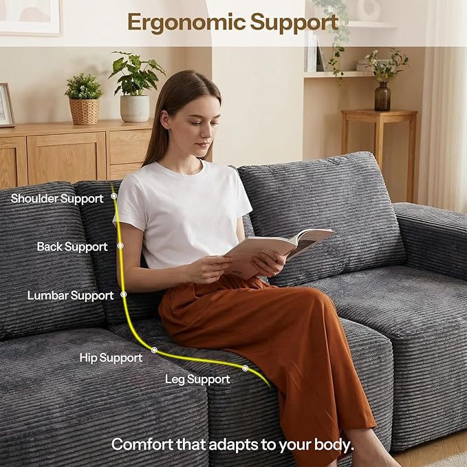 Life Balance Modular Sectional Sofa for Living Room, 106 Inch L-Shape 4-Seat Couches with Chaise, Modular Design Easy to Assemble, Cloud Soft Fabric, Grey(Sherpa Fabric)