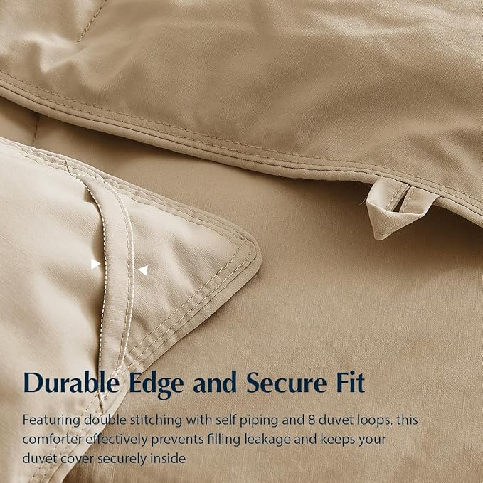 Pacific Coast Summer Goose Feather and Down Fiber Comforter Twin Size, Breathable Duvet Insert for Summer and Hot Sleepers, Natural Cooling Tencel Lyocell Shell, 8 Corner Tabs, Khaki Brown, 68x90