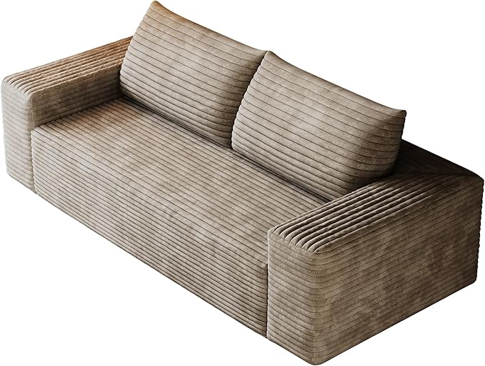 3 Seater Couch for Living Room, 71.3 INCH Fluffy Corduroy Boneless Couch Cloud Loveseat with Wide Armrest, Upholstered Floor Sofa in A Box, No Assembly Required