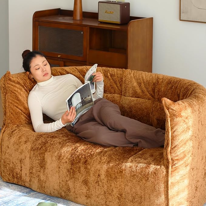 N&V Mid Century Brigantin Deep Relaxation Sofa, Soft Premium Chenille, for Living Room Bedroom and Office (Brown, ThreeSeater)