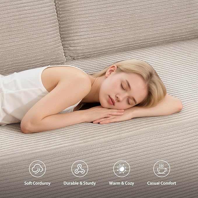 97inch Boneless L-Shaped Sectional Sofa with Throw Pillow & Side Pockets- No Assembly Compressed Modular Couch, Memory Foam, Deep Seat for Living Room, Bedroom, Apartment White Left