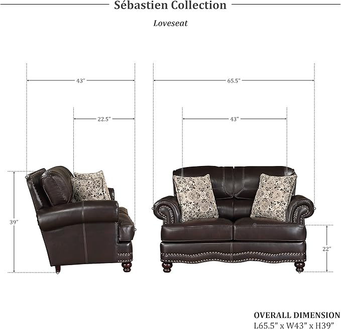 Lexicon Sébastien Breathable Faux Leather Living Room Loveseat, Brown