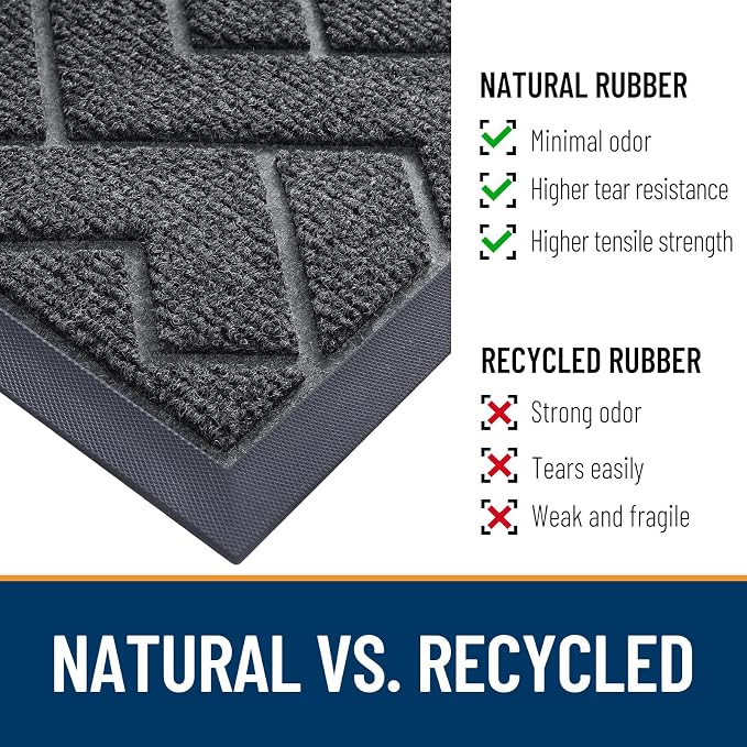 OLANLY Front Door Mat Indoor Outdoor Entrance, Waterproof All-Season, All-Weather Doormat, Sturdy Natural Rubber, Low Profile, Easy Clean Patio Porch Entryway Mat, Herringbone Brick (Grey, 47x23) - Image 5
