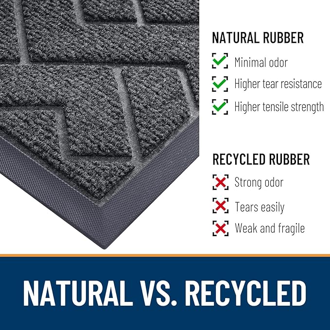 OLANLY Front Door Mat Indoor Outdoor Entrance, Waterproof All-Season, All-Weather Doormat, Sturdy Natural Rubber, Low Profile, Easy Clean Patio Porch Entryway Mat, Herringbone Brick (Grey, 47x17) - Image 5
