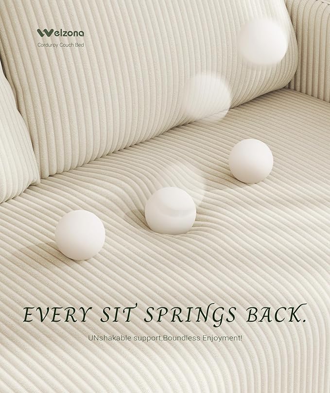 47.2" Convertible Sofa Bed Couch, Comfy Corduroy Couch Bed, All in 1 Loveseat Sleeper Sofa, Love Seat Sleeper Bed 2 Pillows, Modern Couches for Living Room/Apartment/Home/Office, Cream White
