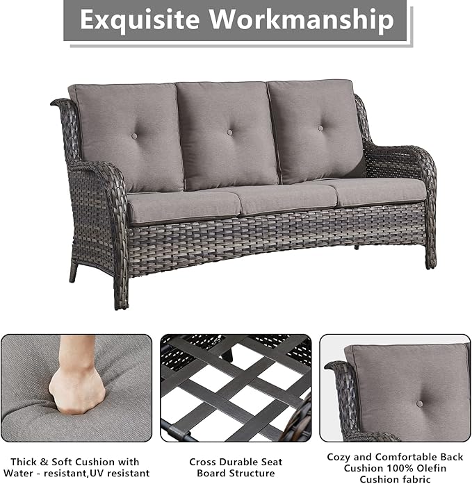 Rilyson Wicker Patio Furniture Chairs Set - 8 Piece Rattan Outdoor Patio Sectional Conversation Sets with Sofa,Armrest Chairs,Coffee Table and Ottomans for Porch Deck Garden(Mixed Grey/Grey)