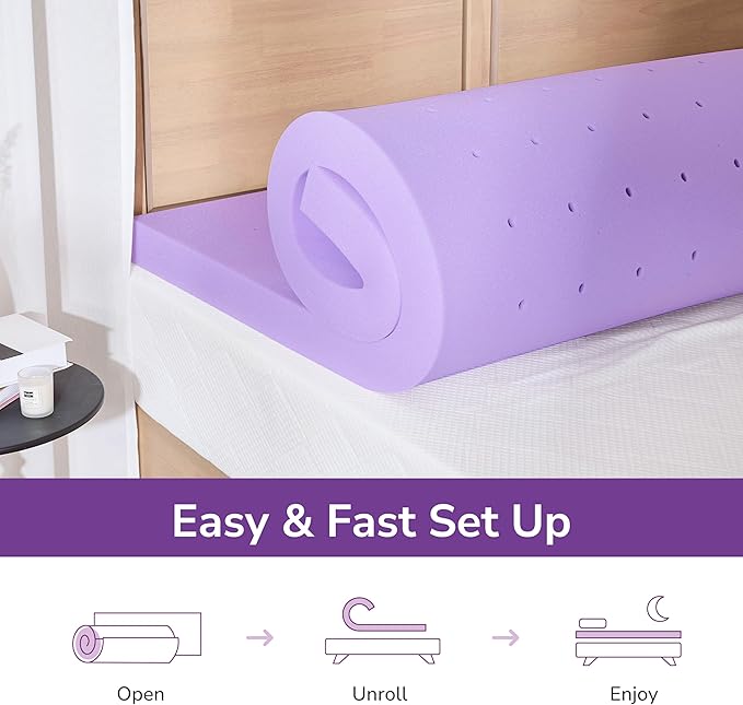 2 Inch Cal King Lavender Infusion Memory Foam Mattress Topper for Relaxing Sleep, Ventilated & Pressure Relieving, CertiPUR-US Certified, Medium Firm Topper in a Box, Cal King Size, 72"x84"