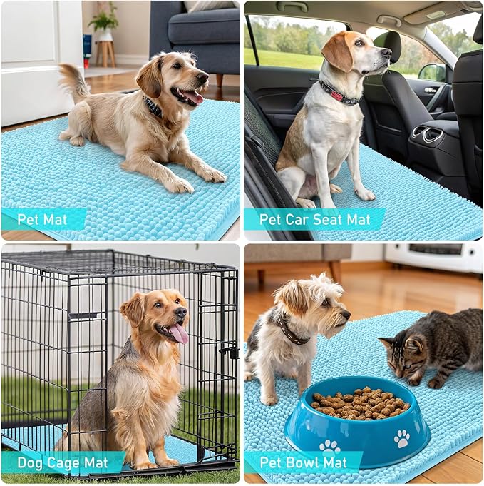 OLANLY Dog Door Mat for Muddy Paws 47x17, Absorbs Moisture and Dirt, Absorbent Non-Slip Washable Doormat, Quick Dry Chenille Mud Mat for Dogs, Entry Indoor Entryway Carpet for Inside Floor, Blue - Image 7