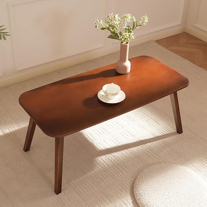 Coffee Table Foldable Mid Century Desk TV Stand with Open Storage Shelf Center Table for Living Room Furniture RV No Assembly, Brown (39.37IN)