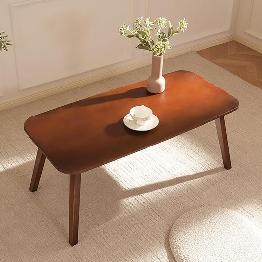 Coffee Table Foldable Mid Century Desk TV Stand with Open Storage Shelf Center Table for Living Room Furniture RV No Assembly, Brown (39.37IN)