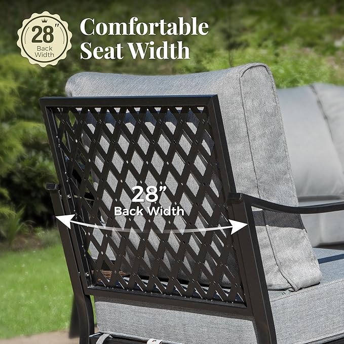 Patio Furniture Set with Coffee Table, Outdoor Conversation Set with 2 x Rocking Chairs, 1 x 3-Seat Sofa for Lawn Garden Backyard, Grey