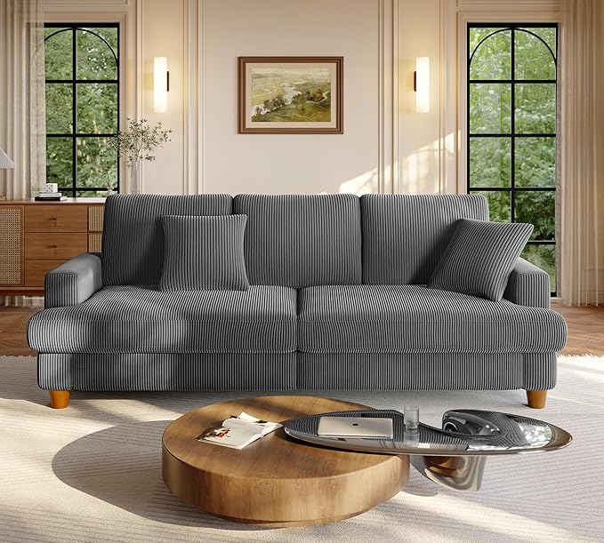 87.2" Couches for Living Room, Comfy Grey Couch 7.5" Extra Thick Cushion, Sofas for Living Room Tool-Free Setup, Loveseat Sofa 848lbs Support, Corduroy Couch for Bedroom, Apartment, Office