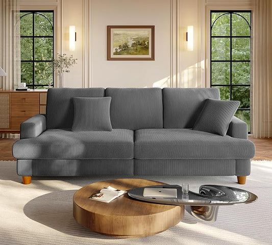87.2" Couches for Living Room, Comfy Grey Couch 7.5" Extra Thick Cushion, Sofas for Living Room Tool-Free Setup, Loveseat Sofa 848lbs Support, Corduroy Couch for Bedroom, Apartment, Office