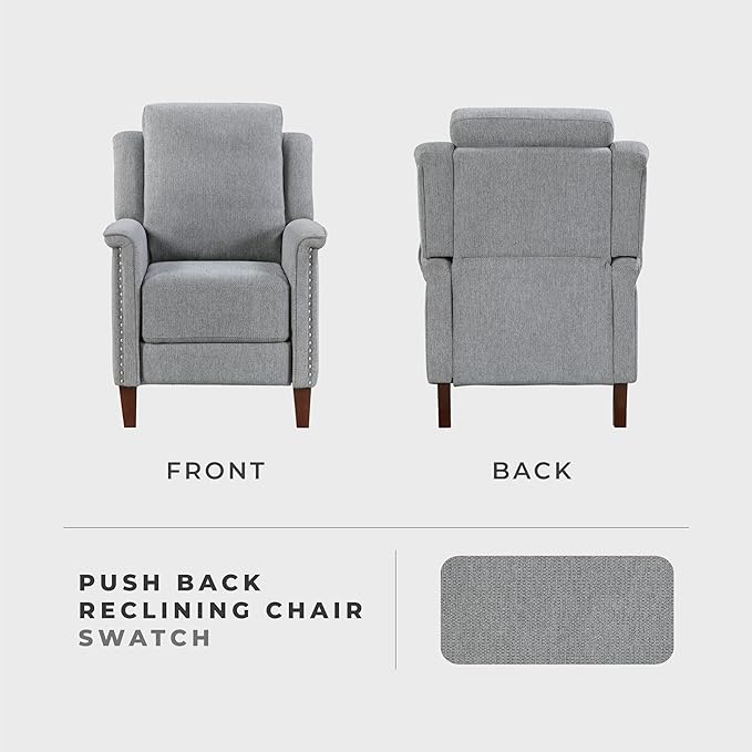 Lexicon Push Back Recliner Chair with Footrest, Reclining Sofa Armchair, Modern Chenille Fabric Recliner with Nailhead Trim for Living Room/Office/Apartment, Gray