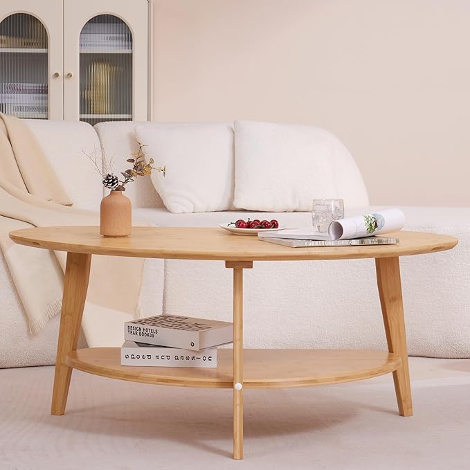 Coffee Table, Oval Coffee Tables for Living Room, 100% Solid Wood Coffee Tables, 40.2" Round Center Table for Bedroom Reception Office, Mid Century Modern Coffee Table, Easy Assembly | Mid-Century Modern, for Living Room, FSC Certified, Wooden, Coffee ...