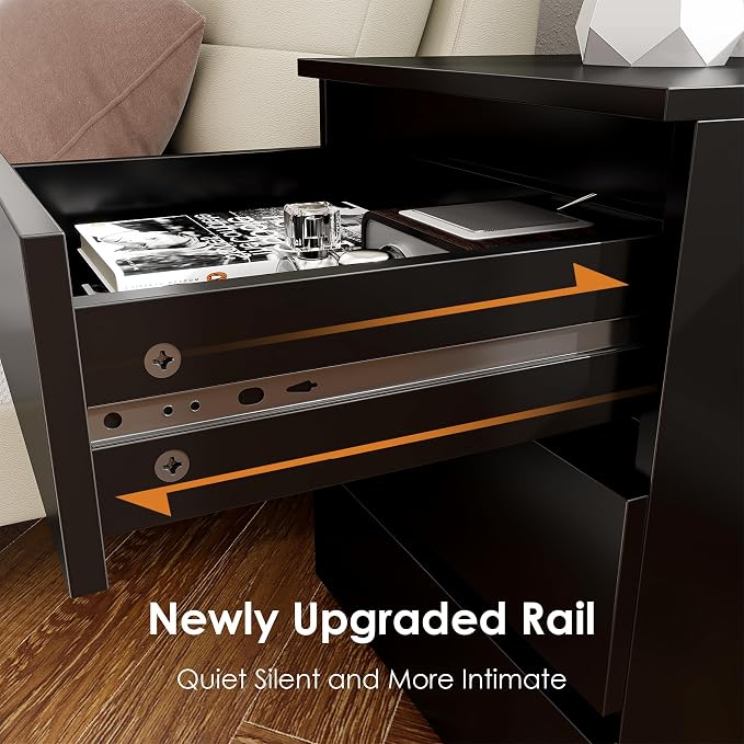 FOTOSOK Nightstand Set of 2 Black Nightstand with 3 Drawers, Black Bedside Table Night Stand for Bedroom with Cut-Out Handle, Sofa Side Table 3 Drawer Nightstand for Bedroom, 17.7W*15D*21.7H - Image 8