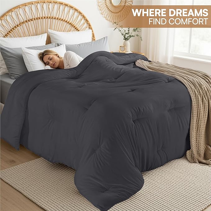 Utopia Bedding Comforters Twin Size, All Season Duvet Insert, Down Alternative Twin Comforter with Corner Tabs, Machine Washable Bed Comforter 64 x 88 Inches (Grey)