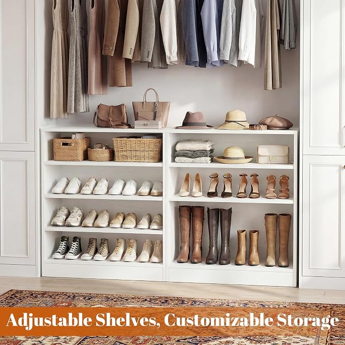 Homieasy Shoe Cabinet, 5-Tier Modern Wood Shoe Storage Organizer with 3 Adjustable Shelves for Entryway, Multi-Purpose Display Shelf & Storage Cabinet for Living Room, Bedroom, White - Image 3
