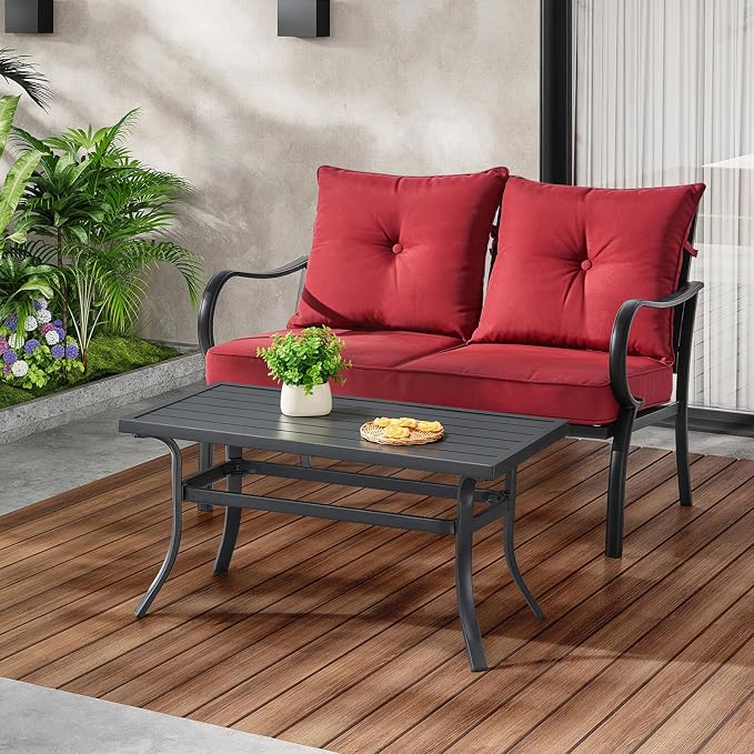 ONBRILL Small Metal Outdoor Coffee Side Table, Steel Coffee Tables for Patio, Outside, Garden, Balcony, Backyard and Living Room, Rectangle, Grey - Image 2