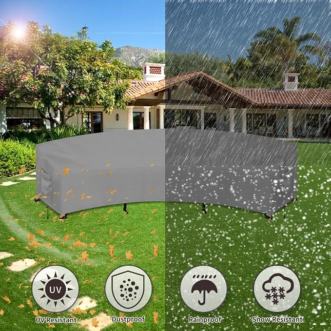 PureFit Outdoor Sectional Sofa Cover Waterproof Curved Patio Furniture Covers for Deck, Lawn and Backyard, 150Lx36Dx38Hx112FL, Grey - Image 6