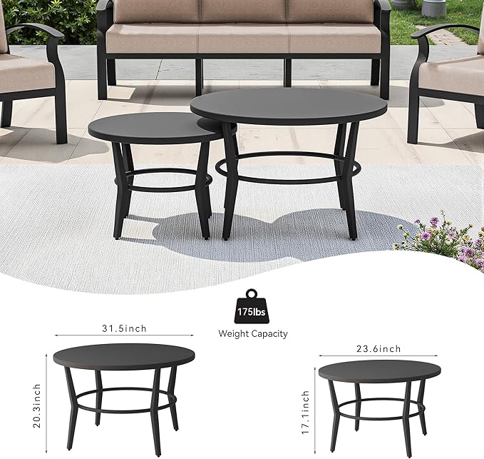 Aluminum Outdoor Patio Furniture Set,5 Seats Patio Conversation Sets with 2 Round Coffee Tables,Metal Patio Sectional Furniture Set with 5.1" Thickened Cushions,Sand