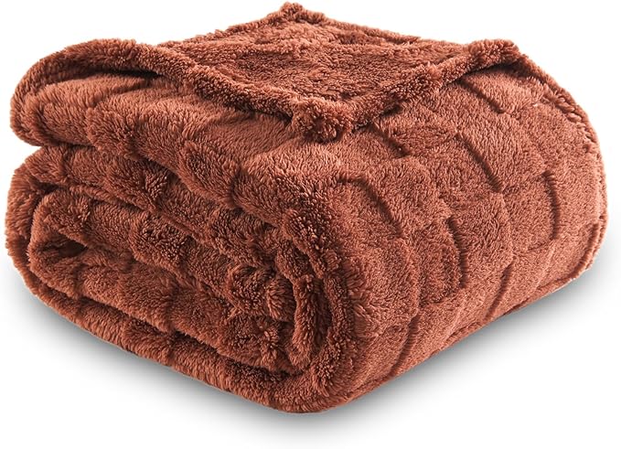 NEWCOSPLAY Super Soft Twin Blanket Coffee Premium Silky Flannel Fleece 3D Checkered Lightweight Bed Blanket All Season Use (Coffee Checkered, Twin(60"x80"))