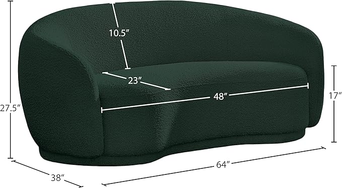 Meridian Furniture 693Green-L Hyde Collection Modern | Contemporary Boucle Fabric Upholstered Loveseat, Green, 64" W x 38" D x 27.5" H