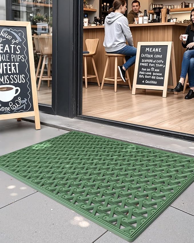 DEXI Front Door Mat Outside Entrance Rubber 24x36, Welcome Floor Doormat Heavy Duty Non Slip, Dirt Trapper Waterproof Exterior Entry Mats All Weather for Patio Entryway Drainage, Green - Image 6