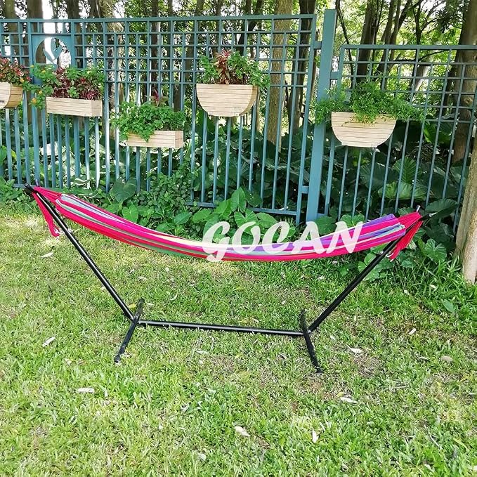 GOCAN Brazilian Double Hammock 2 Person Extra Large 220x160cm Total Length 330cm Load 500lb Canvas Cotton Hammock for Patio Porch Garden Backyard Lounging Outdoor and Indoor(Rainbow) XXL - Image 7