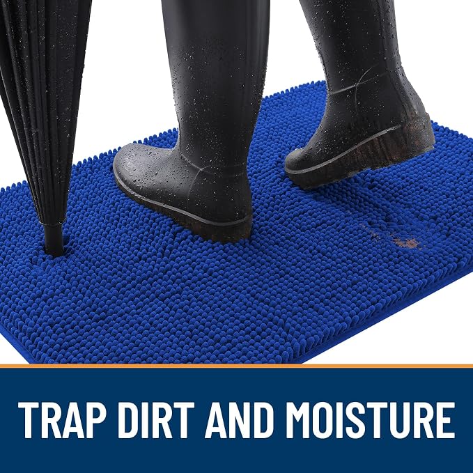 OLANLY Dog Door Mat for Muddy Paws 44x24, Absorbs Moisture and Dirt, Absorbent Non-Slip Washable Doormat, Quick Dry Chenille Mud Mat for Dogs, Entry Indoor Entryway Carpet for Inside Floor, Royal Blue - Image 2