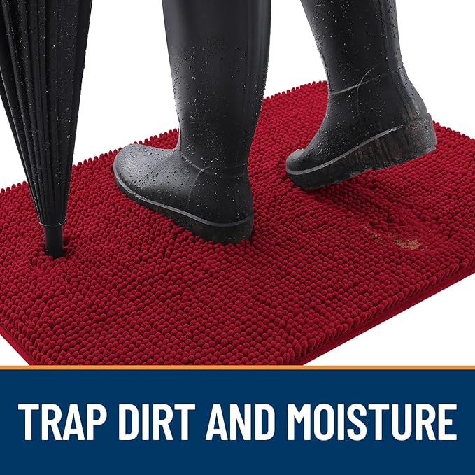 OLANLY Dog Door Mat for Muddy Paws 44x32, Absorbs Moisture and Dirt, Absorbent Non-Slip Washable Doormat, Quick Dry Chenille Mud Mat for Dogs, Entry Indoor Entryway Carpet for Inside Floor, Red - Image 2